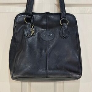 American Angel Black Leather Organizer Shoulder Bag Tote Angel Charm Brass